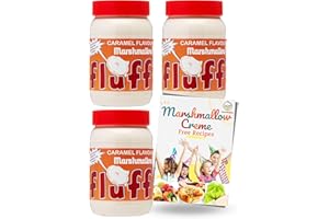 CUCINADA Marshmallow Fluff Caramel (213 g x 3) with Card Recipe - Marshmallow Spread Delights | Gluten-Free and Ideal for Vegetarians