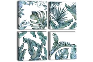 Artscope Stampe e Quadri su Tela 4 pz. Foglie Verdi Tropicali Immagine Fotografia Murale Tela Wall Art Bel Regalo per Home Decor Ristorante Cucina Regalo di Anniversario Compleanno 30x30CM -01