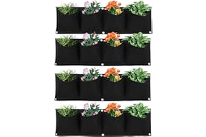 Atyhao Macetero de Pared Vertical para Colgar al Aire Libre, 4 Piezas, 4 Bolsillos, Bolsa de Cultivo de Plantas, montado en la Pared, Reutilizable, de Fieltro degradable, macetero para jardín(Negro)
