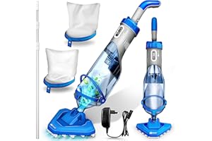 tillvex Poolsauger mit Akku & Teleskopstange + Ersatzfilter bis zu 15 m³ | Pool Bodensauger elektrisch | Poolreiniger mit Filter & 60 min Laufzeit | Handsauger Reinigungsset kabellos (Blau/Grau)