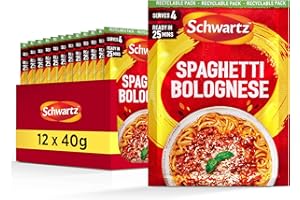 Schwartz Spaghetti Bolognese Recipe Mix 40 G | Serves 4 | Pack of 12 | Delightful flavour, Delicious Meal | With Tomato, Garlic, Basil, and Oregano | No Artificial Colourings or Flavourings