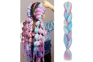 Benehair Meches pour Tresses Africaine 60cm Rajout Cheveux Tresse Jumbo Braids Meches Synthétique Long Easy Braids pour Crochet Twist Tressage(Rose mélangé avec Bleu ciel, 100g)