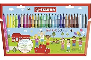 STABILO Trio A-Z - Pennarello a Punta Fine e Fusto Triangolare - Astuccio da 30 - Colori Assortiti