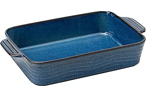 PORCER Ceramic Baking Dish, 3.49qt/3300ml Casserole Dishes for Oven, 14.37in/36.5cm Square Porcelain Bakeware Set with Handles, Lasagna Baking Pan for Cooking, Perfect for Baking and Serving-Blue