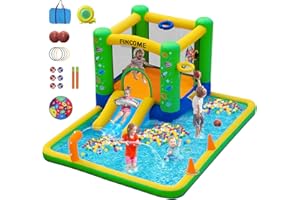 SportBob Castillo Hinchable Grande con Ventilador para niños,381 ×292 ×180 cm tobogán seco y de Agua,con Pistola de Agua, Salto, Gorra de Baloncesto para Interior o Exterior