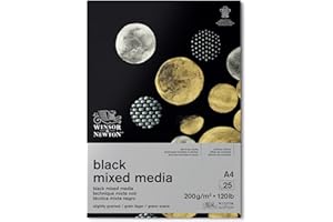 Winsor & Newton - Bloc de papel negro para Mixed Media, A4, 200g, (25 hojas, 100% libre de ácido, calidad de archivo, adecuado para técnicas de pintura húmeda y seca)