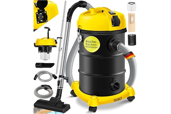 Masko® Aspirateur Industriel 6IN1 Aspirateur Eau et poussière Aspirateur Aspirateur à Cendres 2 300 W + Prise électrique Fonction soufflage Aspiration à Sec et Aspiration de l'eau (Gelb)