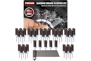 PONTASS 40 Piezas Tambores de Lijado Kit para Dremel Accesorios, 600 Granos Mangas de Lijado con Vástago 3 mm Cilindros de Lijado, Mangas de Lijado de Tambor Utilizado para lijar, Pulir y Desoxidar Metales