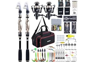 Goture Ensemble de pêche avec Canne à pêche télescopique (Carbone 24T), 1,8 m/2,1 m/2,4 m/2,7 m | Ensemble Complet de d'outils de pêche et d'appâts avec Moulinet de pêche 5,2:1, Ligne 150 m/14 kg