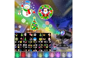 KSW KINGDO Christmas Projector Lights 2-in-1 Moving Patterns with Ocean Wave LED Landscape Lights Waterproof Outdoor Indoor Xmas Theme Party Yard Garden Decorations 18 Slides 10 Color