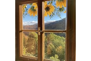 funlife Transparent Floral Window Clings Sticker, Watercolour Stained Glass Window Film, Static Cling Glass Covering Decal, Summer Sunflower