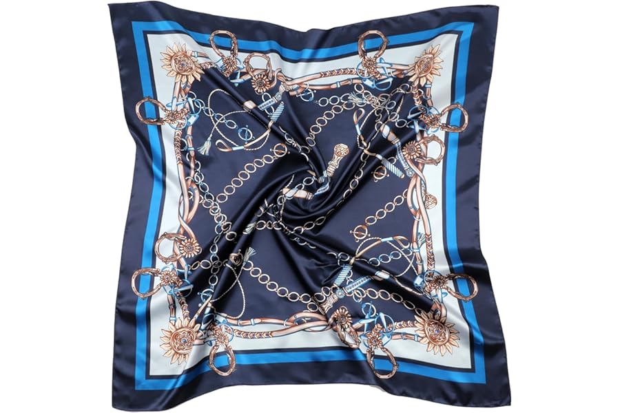 DRESHOW Large Square Satin Headscarves Hair Scarves Silk Accessories Classic Patterned Squares Beach Bandanas for Women