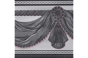 Dundee Deco BD3213 Faux Anthrazit Schwarz Vorhänge Hellgrau Tapeten Bordüre Retro Design Rolle 10 m x 10 cm, selbstklebend Tapetenbordüre