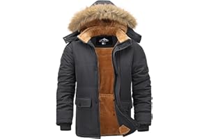 Peakwell Herren Gefütterte Winterjacke Winddichter Parka Übergangsjacke Warme Outdoor Arbeitsjacke mit Abnehmbarer Kapuze und Verstellbarem Taillenkordelzug