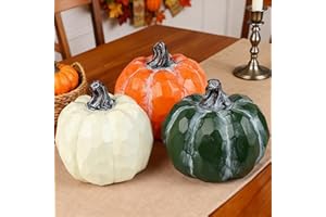 Fangoo 3 Pezzi 14cm Grande Resina Zucche Autunnali Decorative Bianco Verde Arancione Ringraziamento Decorazioni Tavolo statuine di Halloween raccolto decorazioni ringraziamento
