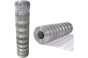 JAOSY Hot Dipped Galvanised Stock Fencing L8/80/15 Stock Wire Fence 50M Long 80CM High Livestock Farm Perimeter Cow Sheep Dog Deer Agricultural Fence 15 Gauge Anti-rust Silver Metal Mesh