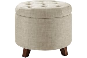 Amazon Basics Upholstered Linen Tufted Storage Round Ottoman Footstool, 50.8 x 43.2 x 50.8 cm, Burlap Beige