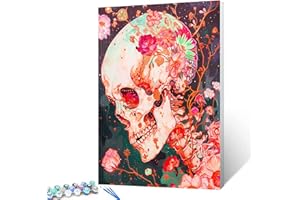 WALARKY Kit de peinture acrylique à l'huile par numéro pour adultes - Motif tête de mort - Motif tête de mort - Décoration murale - 40,6 x 50,8 cm - Sans cadre