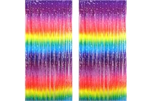 Drucilla Tende Metalliche Tinsel, 2 Pezzi Foil Tenda a Frange Scintillante Shimmer per Sfondo Fotografico e Decorazioni Festa Sfondo Compleanno Nozze Baby Shower, 1m x 2m, Gradiente Color 02