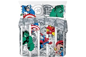 JAY FRANCO Set di biancheria da letto matrimoniale Marvel Comics Avengers Comic Cool, 100% cotone, 4 pezzi, include copripiumino, lenzuolo con angoli e federe