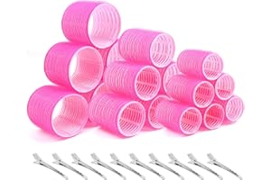 Thrilez Hair Rollers with Clips Self Grip Jumbo Include 63mm 44mm 35mm Hair Curlers for Long Medium Short Hair, Salon Hairdressing Rollers Tools for DIY Hair Styling (Rose Red)