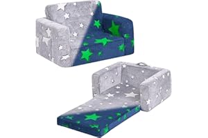 Tiita Kindersofa, 2-in-1-Kindersofa, umwandelbares Kindersofa zum Liegestuhl, ausklappbarer Kindersofa-Sessel, Kleinkind-Armlehnenstuhl-Bett, Zusammenklappbares Kinderspielsofa, grau Star