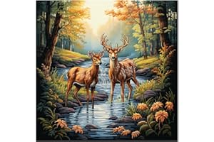 Xinpinzhou Kit Punto Croce Cervo Animale, Schemi Quadri Set Ricamo Punto Croce Kit da Ricamare Principianti Prestampato Stampato Completo Starter Bambini Cross Stitch Embroidery Ricami 40 x 40 cm