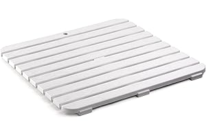 Tatay Tarima de Ducha Cuadrada de plástico Resistente, Acabado Efecto Madera, con protección Anti-UVA, antidesliante, con Tacos de Goma en la Base. Color Blanco. Medidas 55 x 55 cm