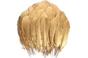 THARAHT 60 plumas de ganso doradas de 6 a 8 pulgadas, 15 a 20 cm, naturales para bodas, fiestas, decoraciones de Halloween, bricolaje, cosplay, disfraces góticos, manualidades, plumas de ganso