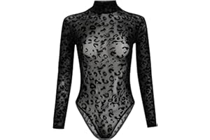 Odizli Damen Sexy Elegant Rollkragen Langarm Durchsichtiges Transparentes Mesh Spitze Netz Body