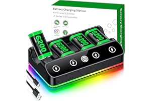 HEYLICOOL 4X 6200mWh Battery Pack Compatible with Xbox One/Series S/X Controller with Charging Station,Rechargeable Battery Pack Charger Accessories for Xbox One/S/X/Elite Controller with RGB Lights