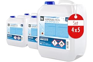 Höfer Chemie Isopropanol 99,9% (IPA) 4 X 5 L - Alcool Ispopropylique pour Nettoyer et Dégraisser - Solvant Puissant - Polyvalent