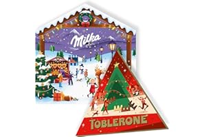 MILKA & TOBLERONE - Milka Calendrier de l'Avent Magic Mix Tendre Chocolat 147g & Toblerone Calendrier de l'Avent au 4 Délicieuses Recettes 200g - Assortiments Festifs de Chocolats de Noël - Lot de 2