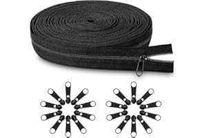 Tatxmalv 5 mm × 10m Nylon Fermeture Éclair, 20 Métalliques Curseurs, Fermeture à Glissière Sans Fin Universelle Noire Fermeture Éclair pour Vêtements, Vestes, Couture Artisanat (Noir)