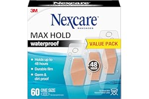 Nexcare Wodoodporne bandaże Max Hold, pozostają włączone przez 48 godzin, elastyczne bandaże na palce, kolana i pięty, 60 sztuk przezroczystych wodoodpornych bandaży