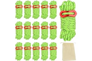 CYEER 16 PCS Tent Guy Ropes, 4MM Reflective Green Outdoor Tents Awning Guy Ropes 4M /13FT Long Heavy Duty Camping Rope Guide Lines Cord with Tensione Adjuster for Awning Camping Hiking