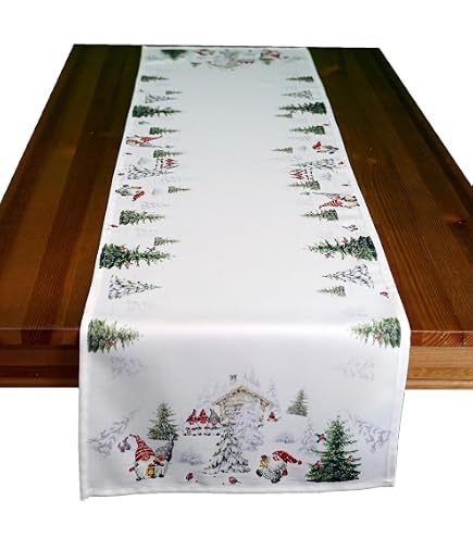 Raebel Tischläufer Weihnachten Mit Winterdorf-Stickerei – Tannendeko In Rot-weiß, 40 X 85 Cm