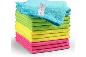 Airy-Stout Microfibre Cloth 12 Pack,Reusable Kitchen Microfibre Cleaning Towels Dish Cloths,Lint Free Washable Duster Rags Cloth for Home,Windows,Car,Motorbike,32 x 32 cm