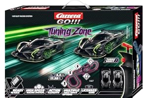 Carrera GO Tuning Zone – Rennbahn Set mit futuristischen Hypercars im Maßstab 1:43 – Slotcar Bahn mit Looping Fly-Over und Kreuzung für spannenden Actionspaß auf 5,3 m Strecke