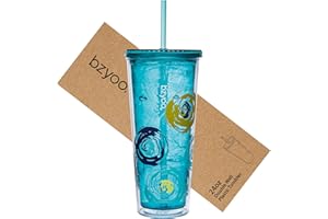 bzyoo SIP Gobelet 710 ml en plastique à double paroi avec couvercle et paille – Tasse de voyage réutilisable, parfaite pour le bureau, la piscine, les fêtes.