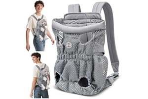 ALLSOPETS Mochila para Perros Pequeños y Medianos – Transportín Perro Ligero, Transpirable y Cómodo con Gancho de Seguridad, Manos Libres para Viaje Senderismo Exterior (Gris Plata, M)