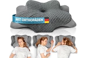 ‎GLÜCKSTOFF Glückstoff® Orthopädisches Kissen (Zertifiziert für alle Schlaftypen) Kopfkissen Nackenschmerzen aus Memory Foam | Nackenstützkissen Ergonomisches Kopf-Kissen Seitenschläferkissen Grau