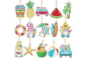 MTBRICEY 15 Pcs Double Sided Diamond Art Painting Keychains 5D DIY Hawaiian Styles,Summer Beach Full Drill Art Kits Keyrings Pendants for Girls Kids Adults Craft Mosaic Diamond Key Rings for Purse Phone Bag