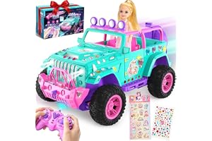 HappyGoLucky Radiostyrd bil flicka med docka och enhörningsdekal, RC Car Wrangler SUV leksak från 3–10 år flicka, presenter t
