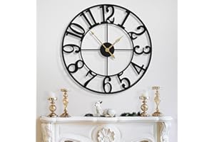 HAITANG Reloj de Pared Grande de 31 Pulgadas, Redondo, Casi silencioso, sin tictac, de Cuarzo, Funciona con Pilas, números arábigos Negros, Relojes de Pared de Metal para Sala de