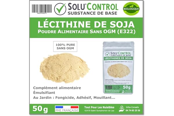 50 gr de Lécithine de Soja sans OGM en sachet refermable - Substance de Base - Complément Alimentaire - Émulsifiante - Jardin : Fongicide - adhésive - mouillante - amplificatrice