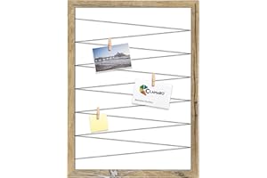 CLAMARO 'Collage Flex' Fotohalter 60x80 cm | Eiche Altholz Silber | Bilderrahmen Fotorahmen Collage mit Gummibändern und Foto Holzklammern | Ideal als Galerie für Fotos oder Postkarten