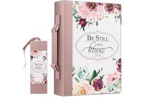 FINPAC Large Classic Bible Cover, Leather Carrying Book Case Church Bag Bible Protective with Handle, Perfect Gift for Women, Girls, Mother, Pinkish Purple Rose