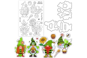ORIGACH Sunflower Bee Gnome Clear Stamps and Die Sets for DIY Scrapbooking Album Decorative Card Making