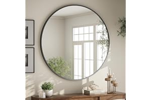 ‎BEAUTYPEAK BEAUTYPEAK 60 cm Runder Spiegel in Schwarz, Rund Dekorativer Wandspiegel mit Aluminiumrahmen, Bruchsicherer Badezimmer Spiegel zum Aufhängen und Anlehnen, Wandspiegel für Schlafzimmer, Bad, Wohnzimmer